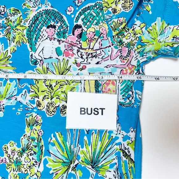Lilly Pulitzer Lana Tee Small Jungle Glam fitted t-shirt top tropical blue - Picture 9 of 10